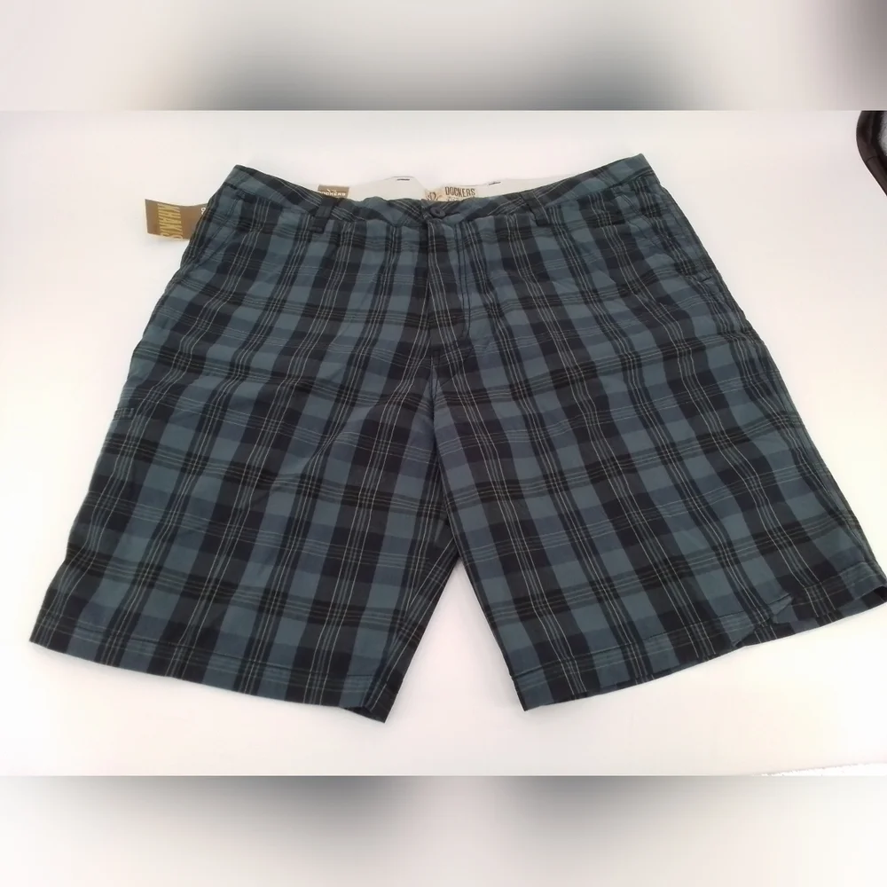 Nwt DOCKERS Washed Khaki Men's Y2K Plaid BLUE Shorts - SZ 42
